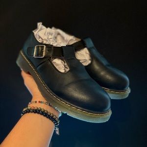 Black Mary Janes with dark brown sole